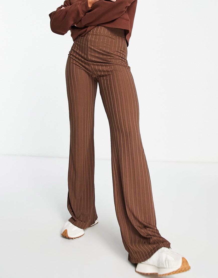 Asos Design Satin Stripe Wide Leg Pants In Chocolate-brown