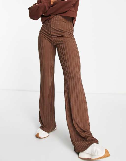 ASOS DESIGN high waist wide leg pants in brown stripe