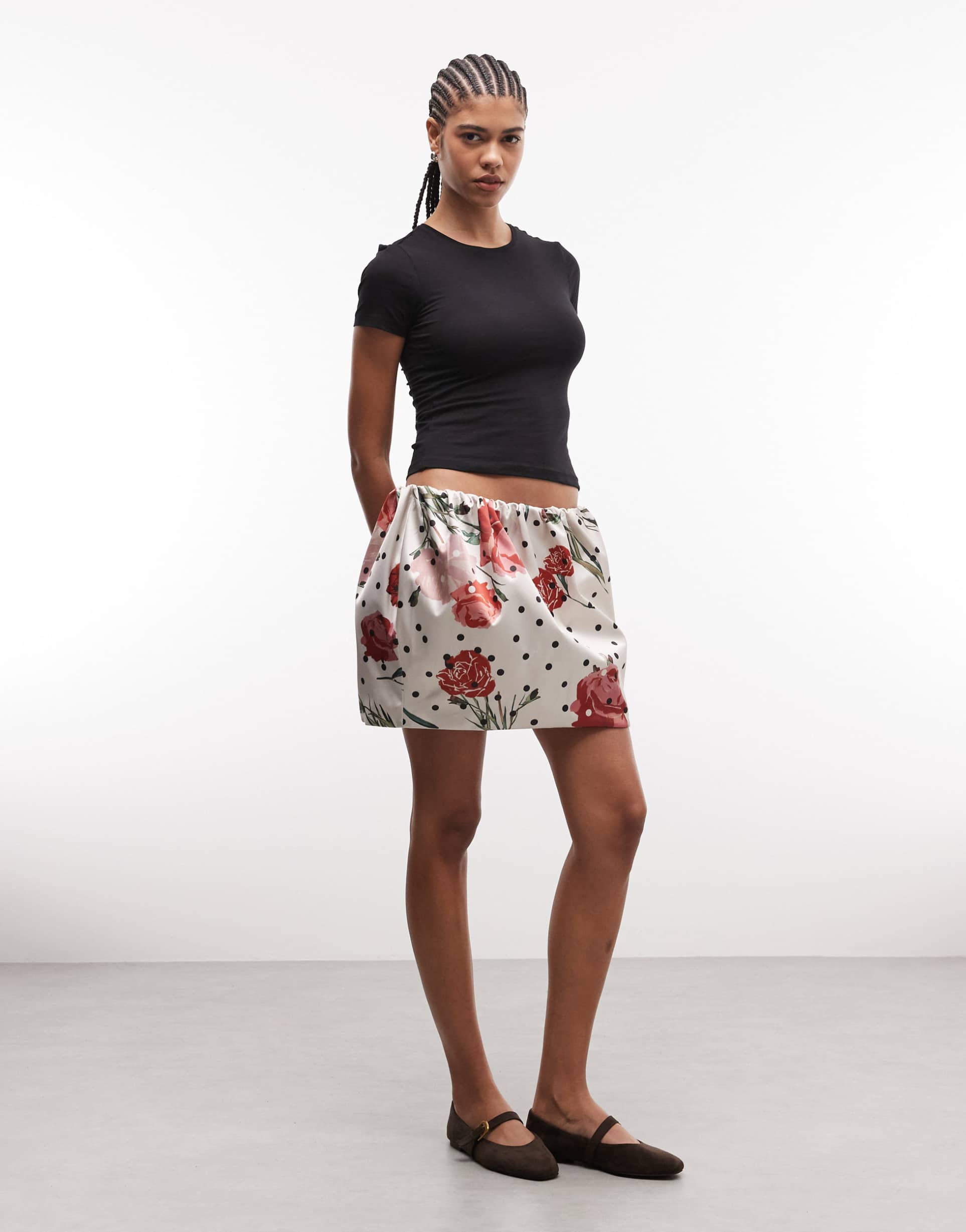 asos design satin structured mini skirt in floral