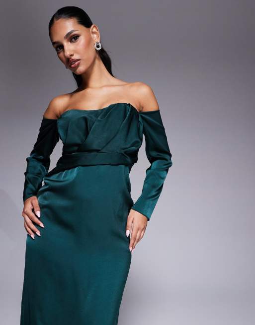 Asos green bardot dress online