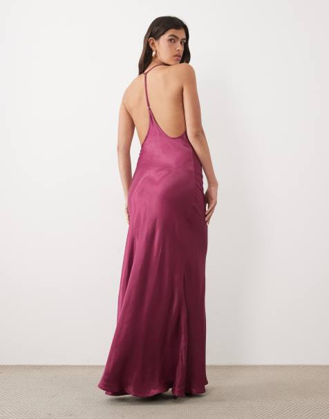 ASOS DESIGN satin T-bar maxikjole med åben ryg i blomme - view 1