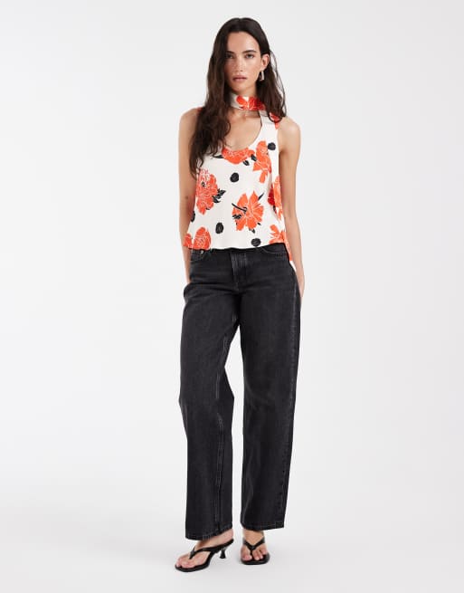 ASOS DESIGN – Satin-Tanktop mit U-Ausschnitt, Schaldetail und Blumenmuster, 2 von 4