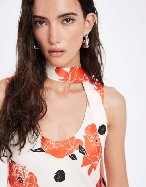 ASOS DESIGN – Satin-Tanktop mit U-Ausschnitt, Schaldetail und Blumenmuster, 3 von 4