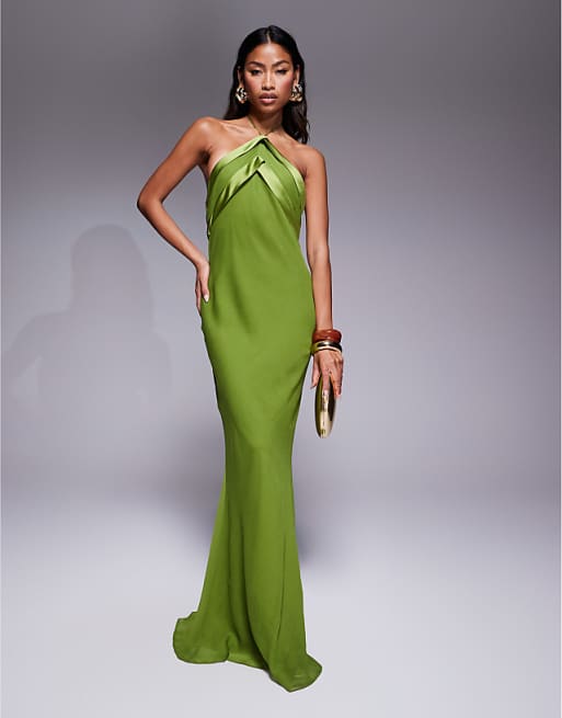 green silk halter dress Olive Satin Pleated Backless Maxi | Womens | X-Small | 100% Polyester | Lulus | Homecoming | Holiday By placing an order Emerald Green Silk Halter Dress,