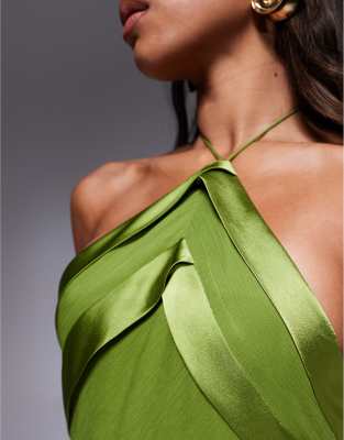 Asos Design Satin Tape Halter Maxi Dress