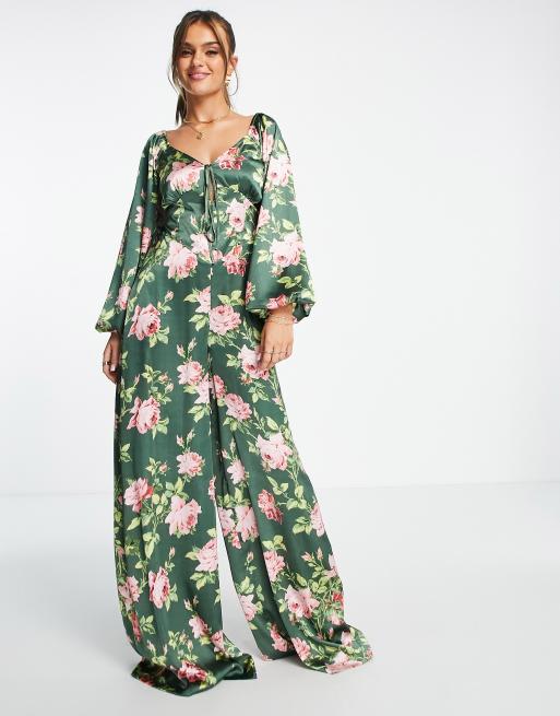 Satin floral sales jumpsuit