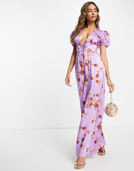 Lilac Tea Sleeves Satin Jumpsuit - Sale from Yumi UK