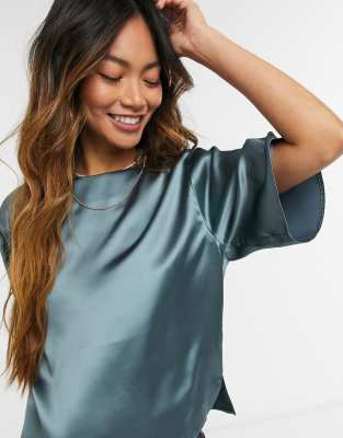 ASOS DESIGN satin tee in blue