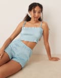 [ASOS DESIGN] ASOS DESIGN Satin textured cropped cami and shorts set in aqua blue XS Aqua blue