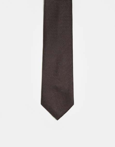 ASOS DESIGN satin textured tie in dark brown - view 1