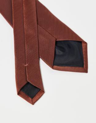 Asos Design Satin Tie And Pocket Square In Brown