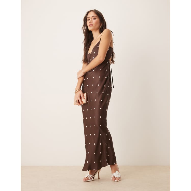 knee length dresses for ladies Camel Polka Dot Lace Trim Maternity Maxi Dress  PinkBlush