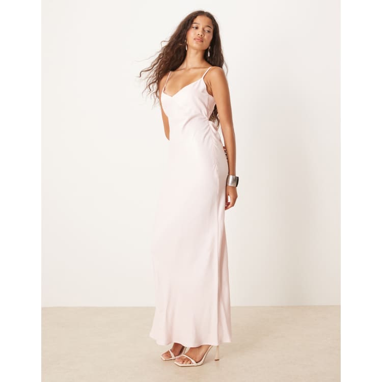 ASOS DESIGN satin tie back maxi dress in light pink | ASOS