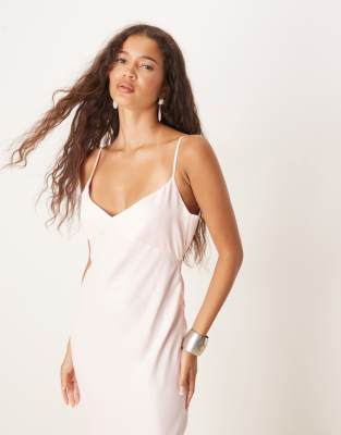 Asos Design Satin Tie Back Maxi Dress In Pink