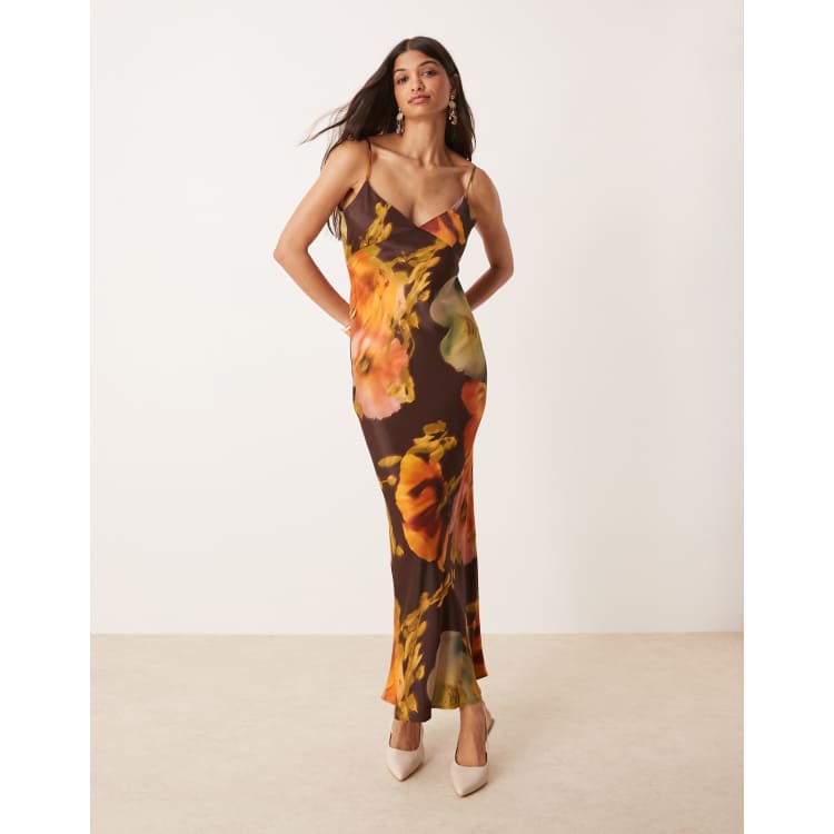 ASOS DESIGN satin tie back maxi dress in oversized floral | ASOS