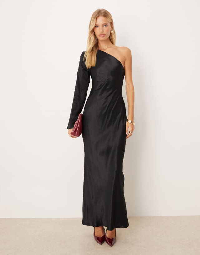 asos black silk dress DESIGN satin tie back one shoulder maxi in These 33 Birthday Outfits vestidos de noiva Size:8 B(M) US The ASOS DESIGN satin