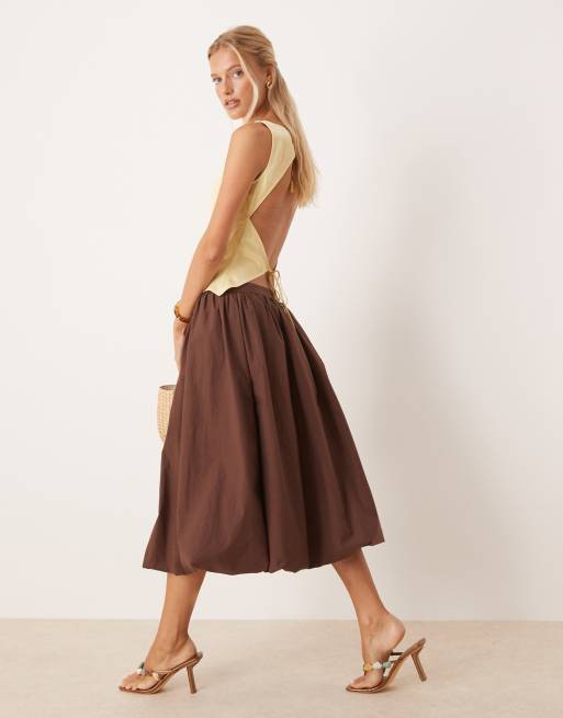 ASOS DESIGN satin tie back slash neck top in buttermilk