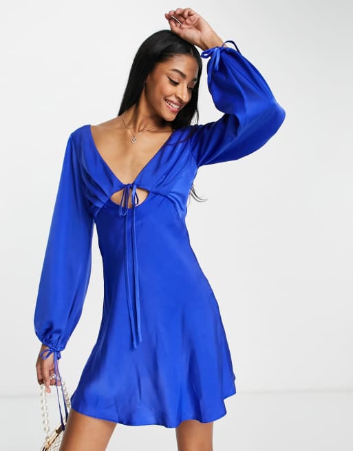 New ASOS Design Exaggerated Blouson Sleeve Mini Dress With Wrap