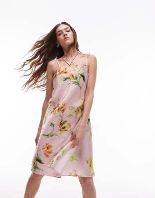ASOS DESIGN SATIN TIE FRONT MIDI SLIP DRESS 