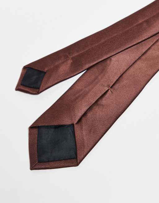 ASOS DESIGN satin tie in brown, 2 of 3