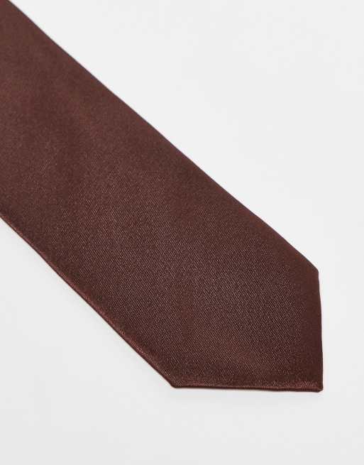 ASOS DESIGN satin tie in brown, 3 of 3