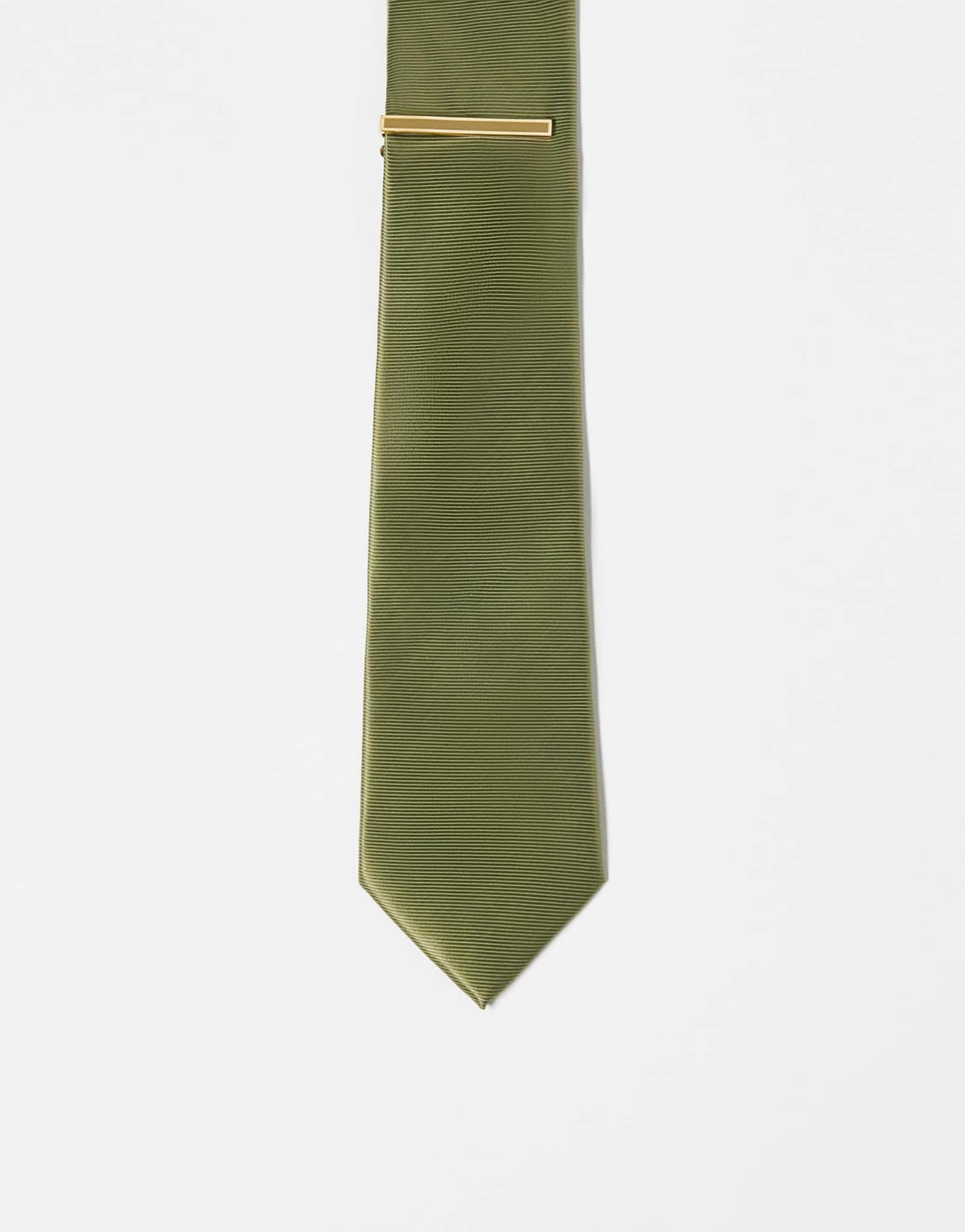 ДИЗАЙНЕРСКИЙ атласный галстук ASOS зеленого цвета с планкой для галстука