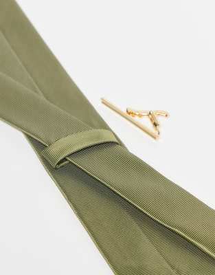 Asos Design Satin Tie In Green