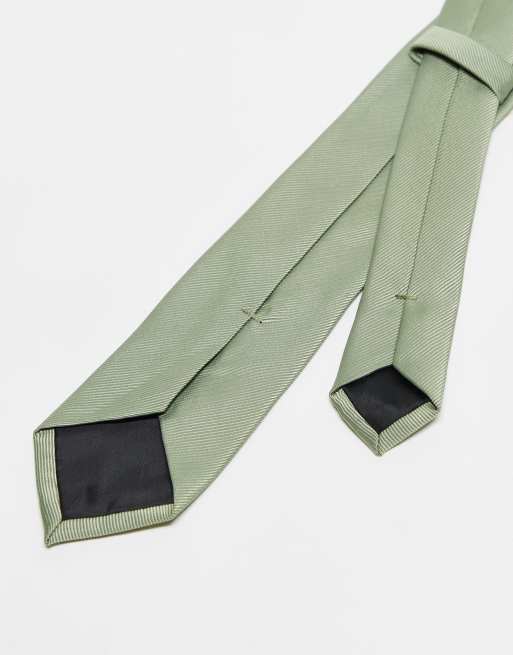 ASOS DESIGN satin tie in sage green, 2 of 3