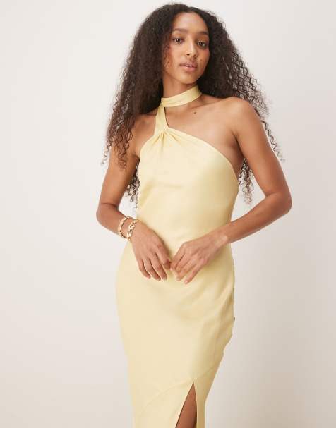 ASOS DESIGN satin tie neck detail maxi slip dress in buttermilk - view 1