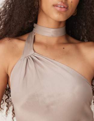Asos Design Satin Tie Neck Detail Maxi Slip Dress