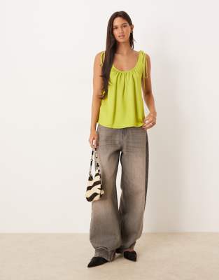 Asos Design Satin Tie Shoulder Cami Top In Yellow