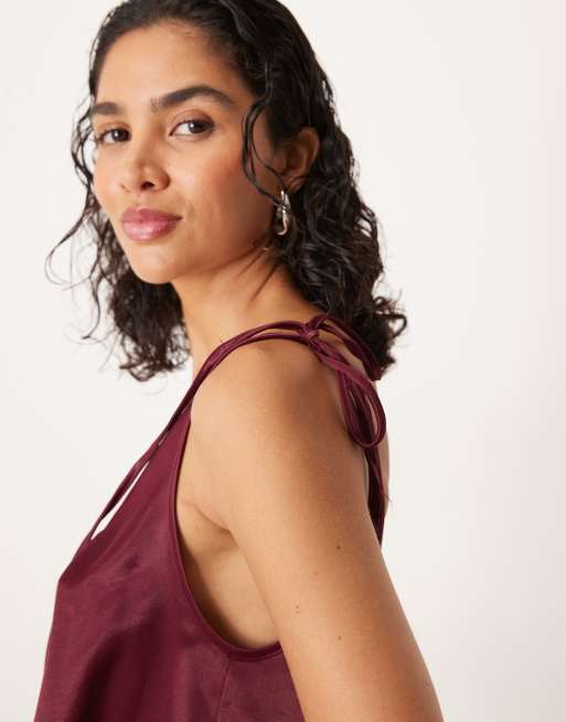 ASOS DESIGN satin tie shoulder cami top in plum
