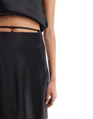 ASOS DESIGN satin tie side mini skirt in black - part of a set