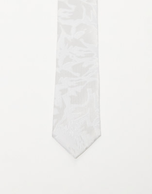 asos ASOS DESIGN satin tie with abstract pattern in ivory