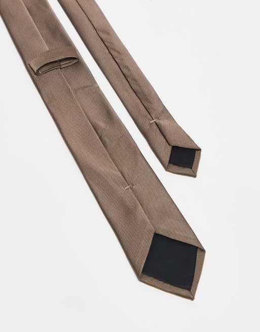 ASOS DESIGN satin tie with pocket square in mid brown