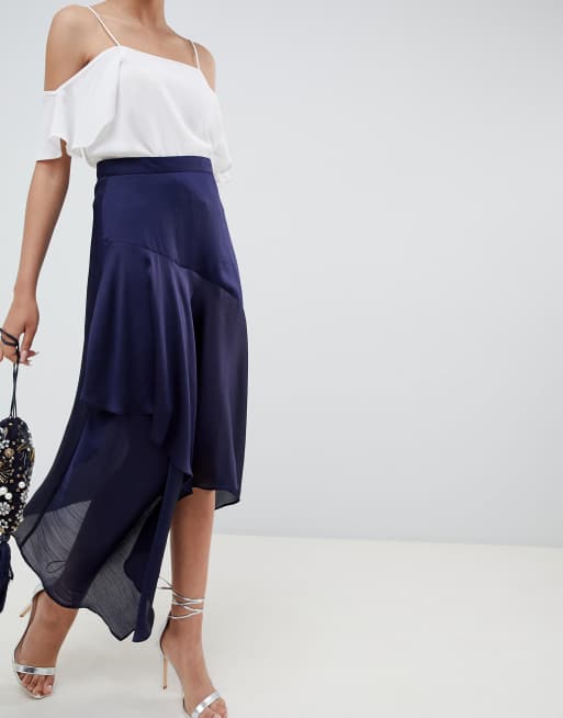 Asos midi skirt clearance in satin with splices