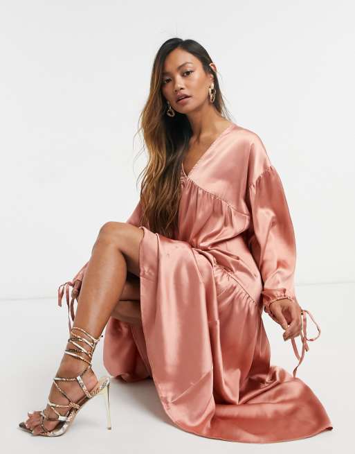 Asos edition ruched batwing shop midi dress in satin