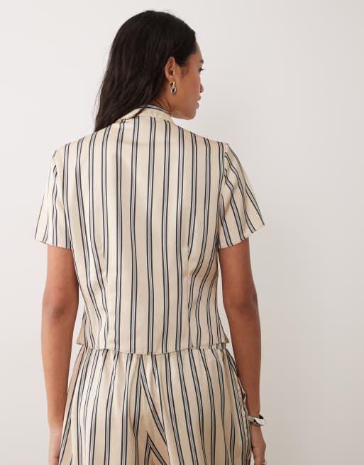 ASOS DESIGN satin top i mandarin-stil med multifarvede striber, del af sæt, 3 af 4