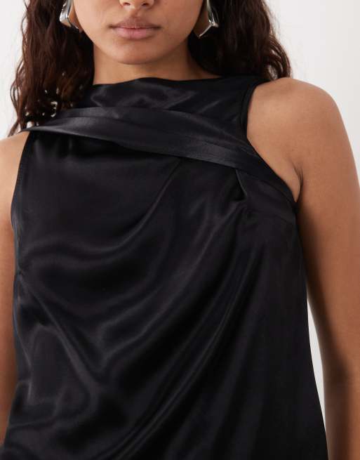 ASOS DESIGN satin top med draperet tørklædedetalje i sort, 3 af 4
