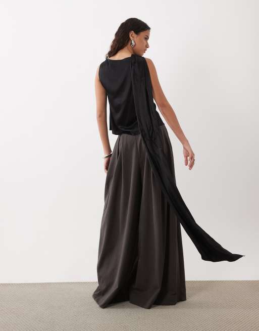 ASOS DESIGN satin top med draperet tørklædedetalje i sort, 4 af 4