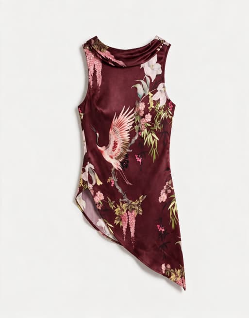 ASOS DESIGN satin topp med låg rygg och asymmetrisk skärning i blommigt tryck, 5 av 7