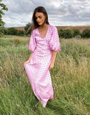 satin spots long dress