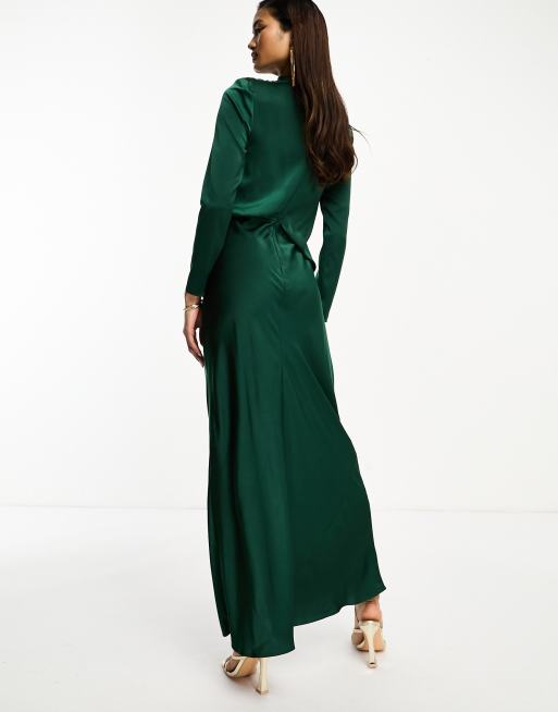 ASOS DESIGN satin midi slip dress with velvet bodice detail in forest green