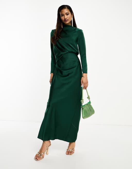 ASOS DESIGN satin midi slip dress with velvet bodice detail in forest green