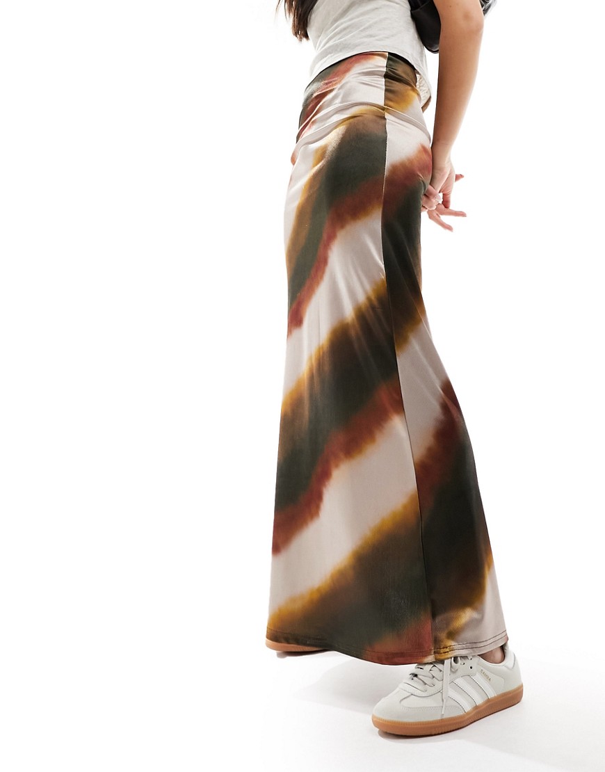 Asos Design Satin Twill Maxi Skirt In Blurred Stripe-multi