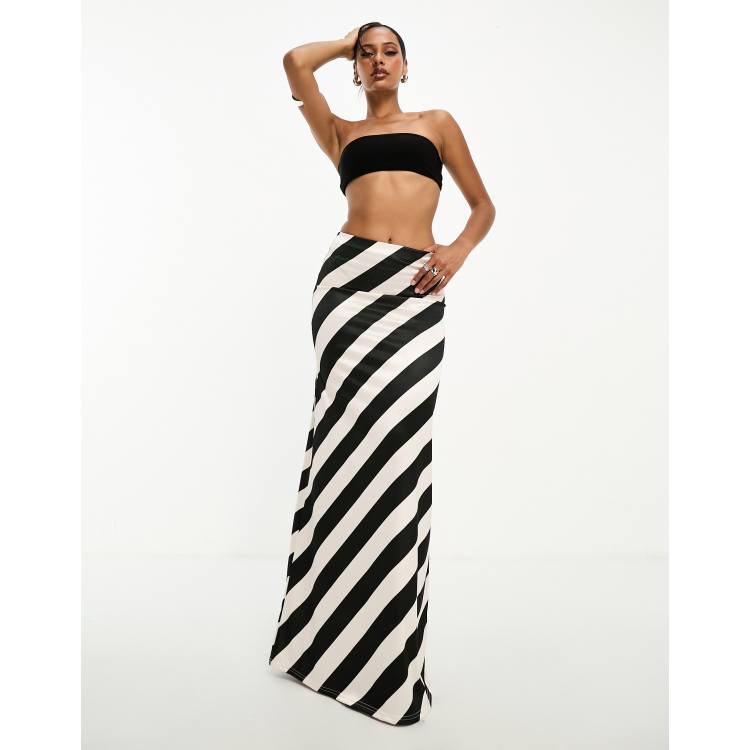 ASOS DESIGN satin twill maxi skirt in mono stripe