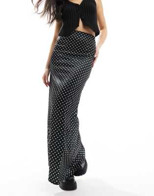 Asos Design Satin Twill Maxi Skirt In Polka Dot-multi