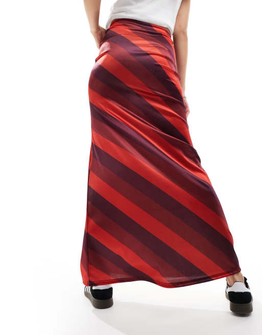 Red and white 2024 striped maxi skirt