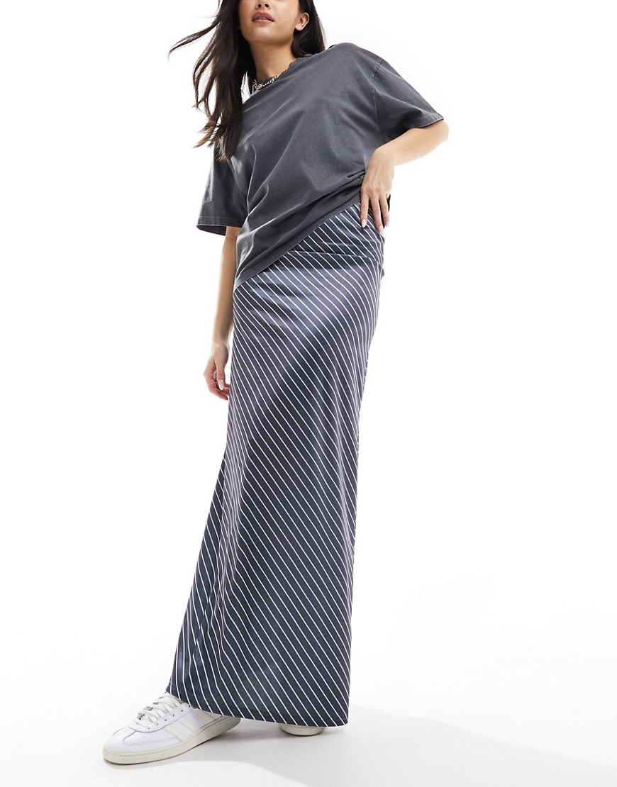 satin twill maxi skirt in stripe-Multi