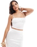[ASOS DESIGN] ASOS DESIGN satin twill ruched bust cami top in ivory (part of a set)-White 12 Ivory